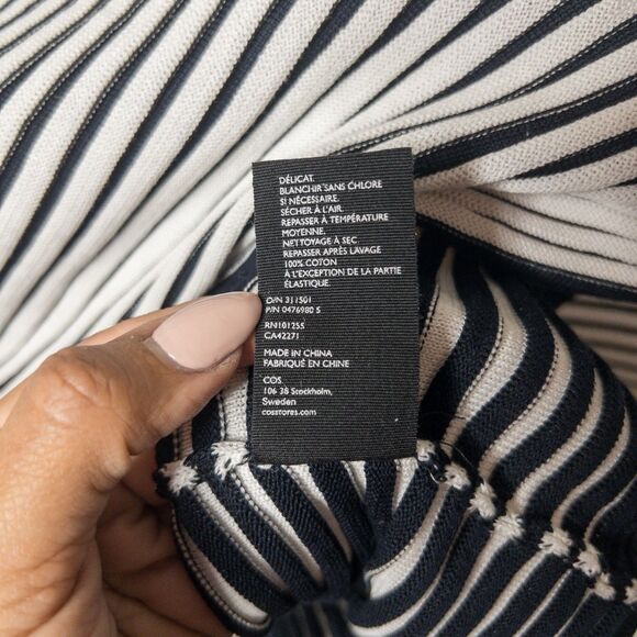 COS Womens L Striped Pullover Sweater 3/4 Sleeve Boat Neck Navy Blue White - Picture 7 of 12